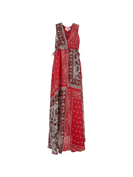 Rochie maxi P.a.r.o.s.h. cu decolteu în V cu model paisley de costum roșu