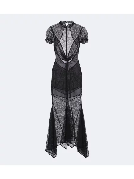 Rochie midi The Attico asimetrică din dantelă negru