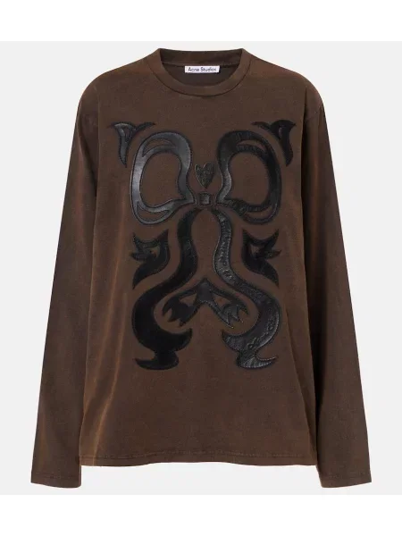 Tricou Acne Studios cu broderie din piele maro