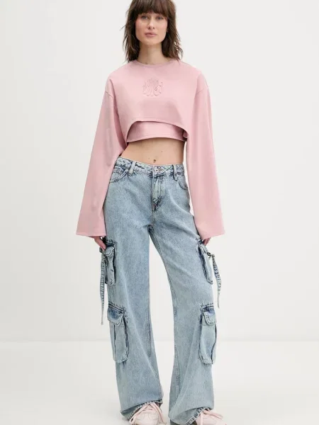 Hugo Blue bluza Daleisy_B różowy z aplikacją niebieska