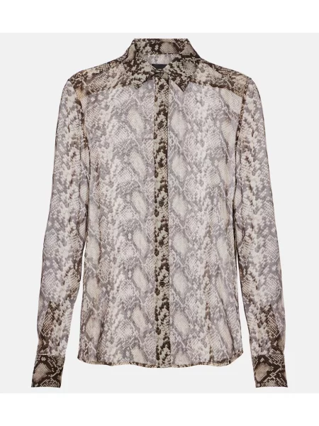 Jedwabny top Nili Lotan z nadrukiem w wężowy wzór biały