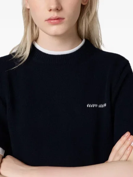Tricou Miu Miu cu decolteu rotund scurt albastru