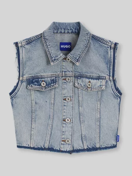 Krój regular fit skrócona kamizelka dżinsowa Hugo Blue niebieska