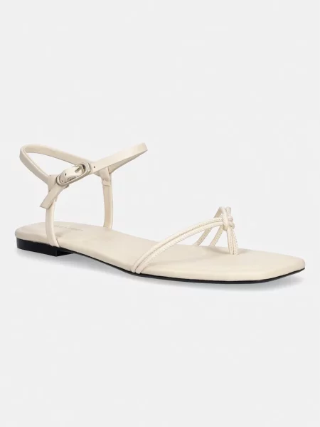 Calvin Klein sandale pentru femei SQUARE FLAT SANDAL STRAP LTH bej