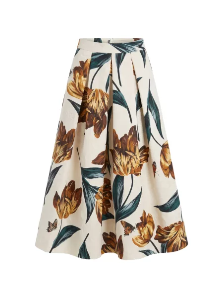 Fustă midi Lunatica Milano cu model floral cu imagine din jacard alb
