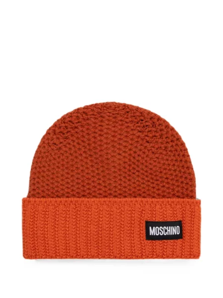 Căciulă Moschino de lână chunky cu autograf portocaliu