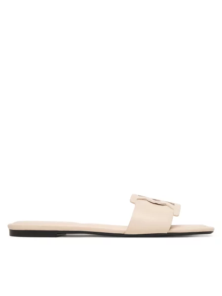 Natikači Calvin Klein Square Flat Sandal Emblem Écru