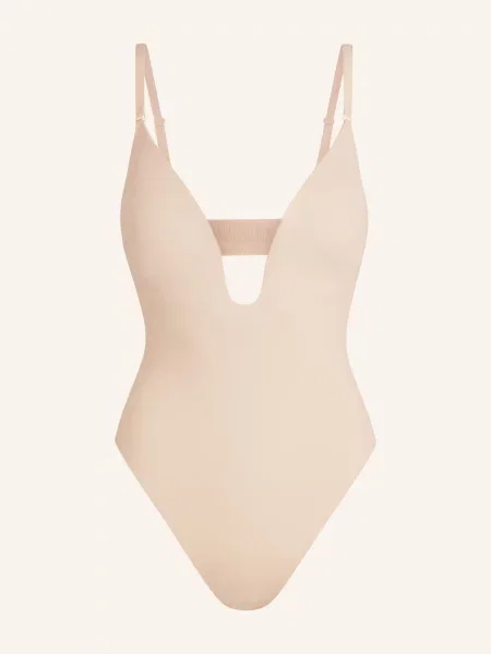 Spanx Tvarující Body Spanxshape™ Suit Your Fancy Plunge Low Back Thong Bodysuit béžová