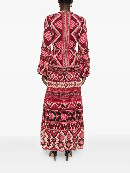 Rochie maxi Farm Rio cu imprimeu geometric de costum roșu