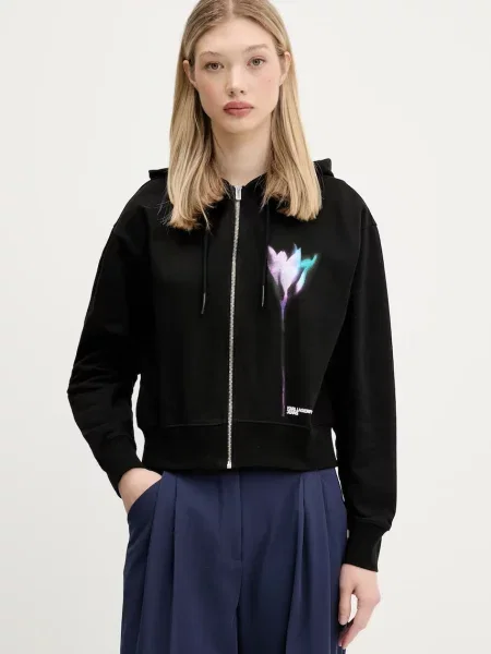 Karl Lagerfeld Jeans bluza z kapturem z nadrukiem czarny