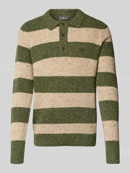 Sweter z dzianiny z kołnierzykiem polo Fynch-hatton zielony