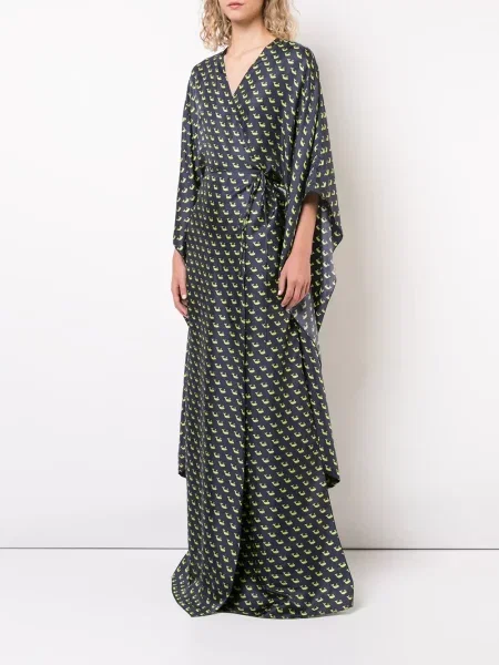 Sukienka maxi Vionnet z nadrukiem kopertowa niebieska