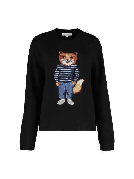 Sweter Maison Kitsune wełniany czarny
