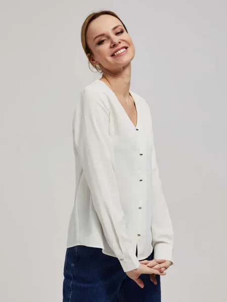 Cămașă Moodo cu decolteu în V cu perle albastru