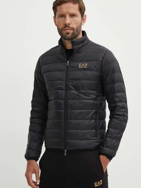 Kurtka puchowa Ea7 Emporio Armani z kapturem z nadrukiem czarna