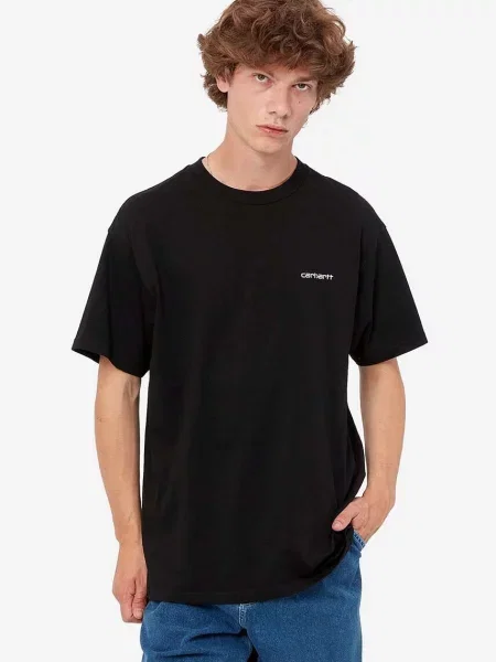 Carhartt WIP tricou din Script Embroidery negru uni alb