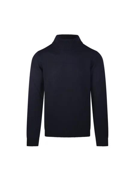 Lniany sweter z golfem Roberto Collina niebieski