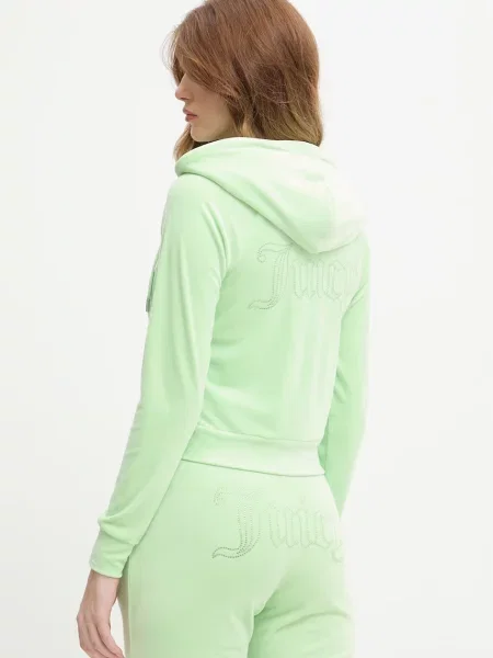 Juicy Couture bluza z kapturem welurowa MADISON COL OUT zielona