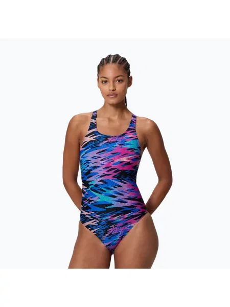 Дамски цял бански костюм Speedo Hyperboom Print Medalist anthracite сиво