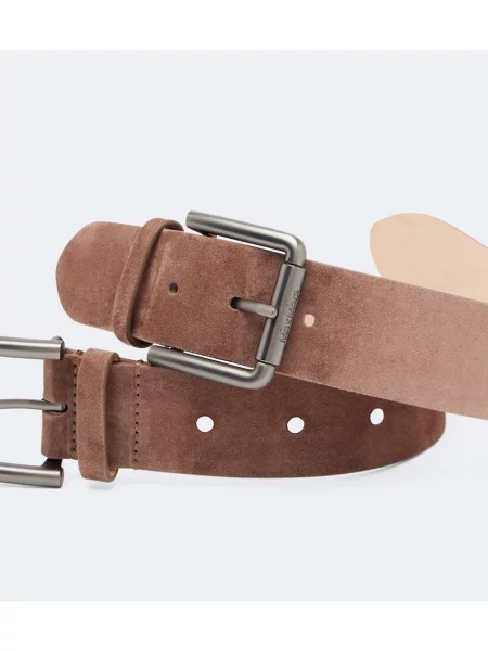 Cu centură curea Max Mara din piele de căprioară bej