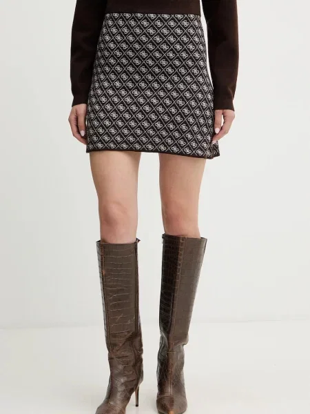 Suknja s primjesom vune Guess AUBREY mini pencil smeđa