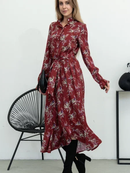 Макси платье Rimari с принтом из модала бордовое
