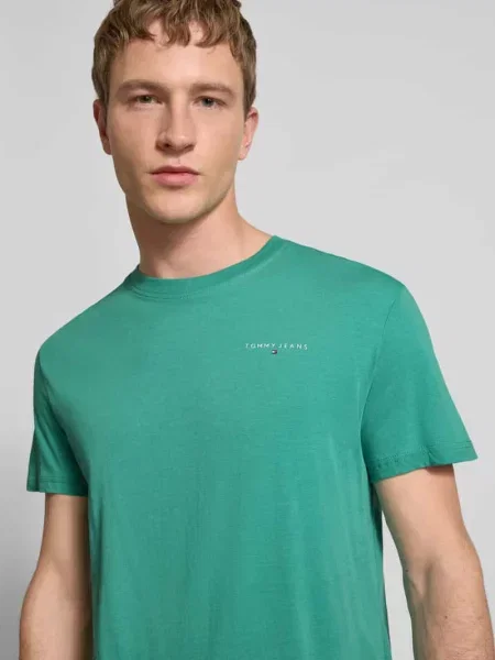 Koszulka z czystej bawełny w kroju slim fit model LINEAR CHEST TEE' Tommy Jeans zielona