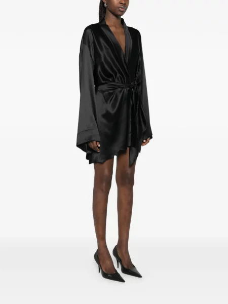Rochie mini Balenciaga din satin drapată negru