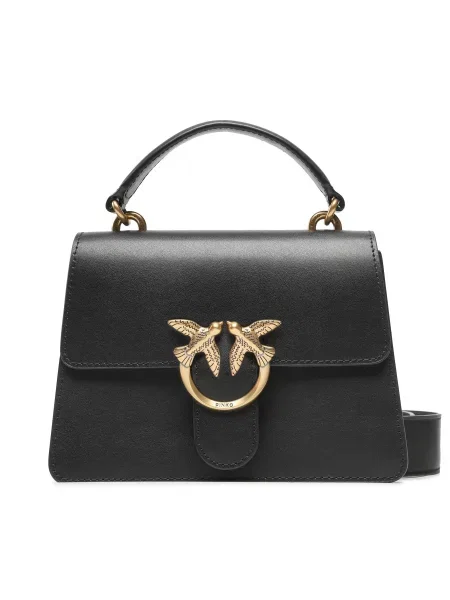 Pinko crossbody torbica usnjena črna
