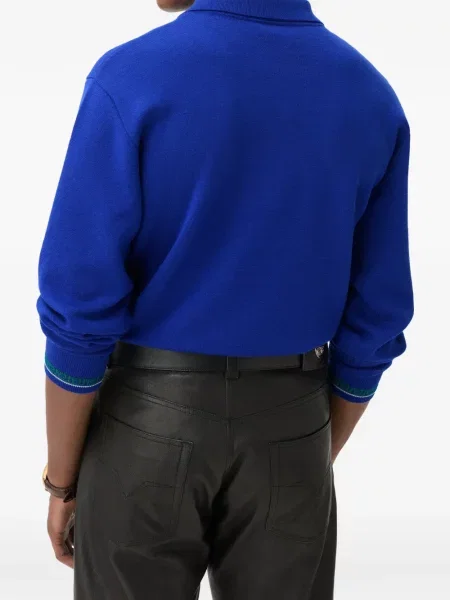 Tricou polo Versace de lână albastru