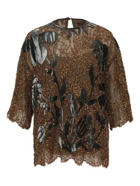 Bluză Biyan cu model floral maro