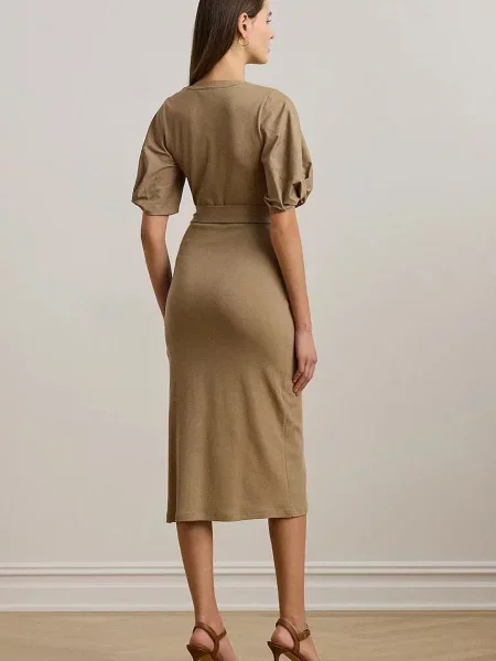 Sukienka midi Lauren Ralph Lauren beżowa