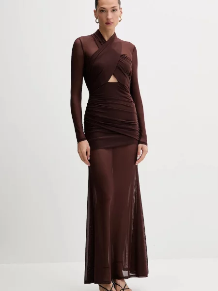 Bardot rochie maxi mulată maro