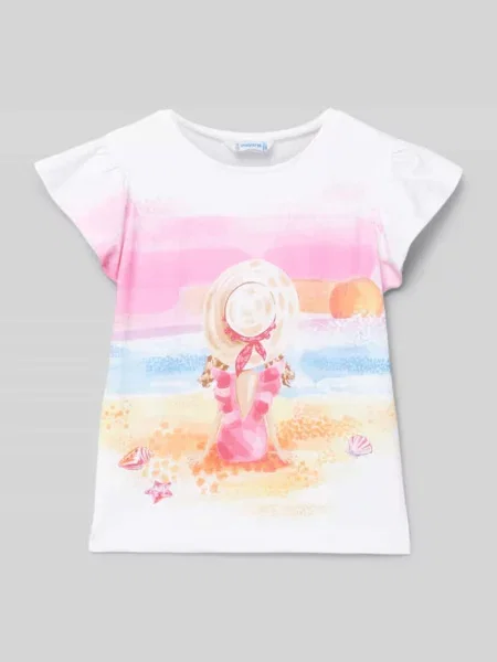 T-shirt z okrągłym prążkowanym dekoltem w zestawie 2 szt. Mayoral różowa