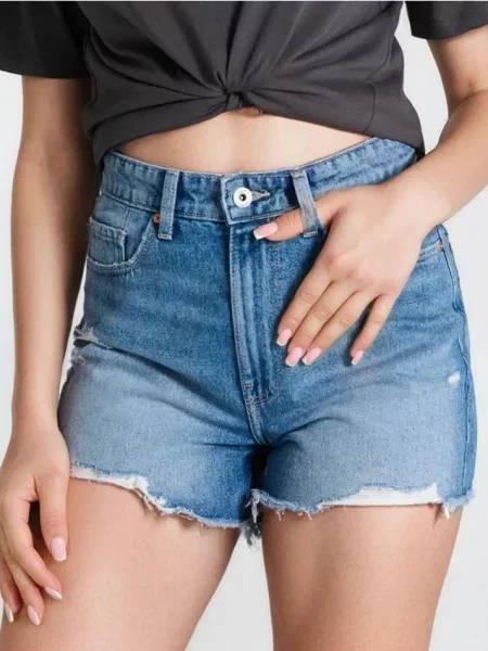 Джинсові шорти з потертостями синій