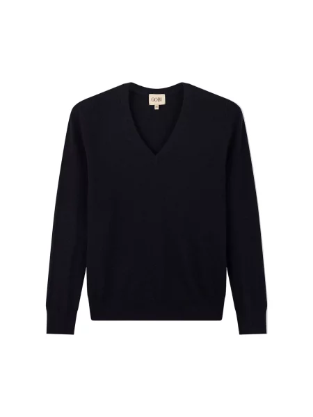 GOBI Cashmere Pulover Women's Timeless Cashmere V-Neck Sweater bleumarin