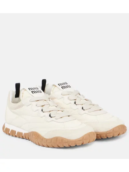 Sneakerși Miu Miu din piele de căprioară alb