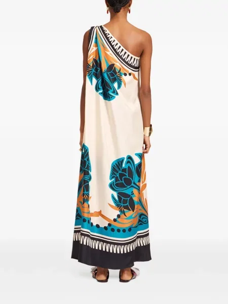 Rochie maxi La Doublej cu model floral cu un umăr gol de costum
