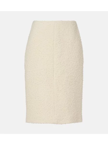 Fustă midi The Row de lână până la genunchi alb