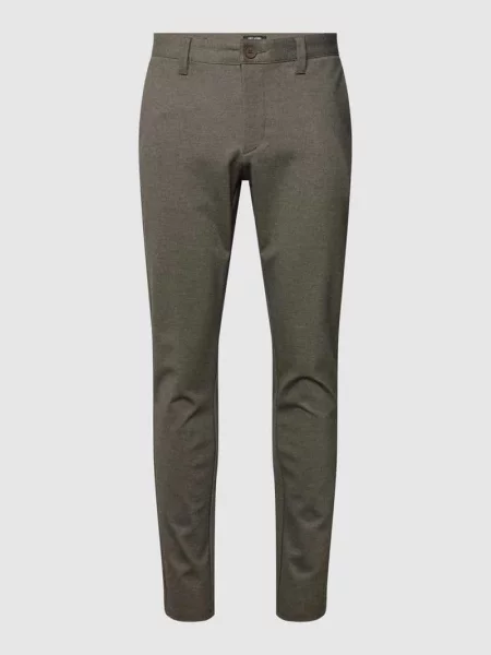 Spodnie materiałowe o kroju tapered fit ze wzorem w jodełkę Only & Sons