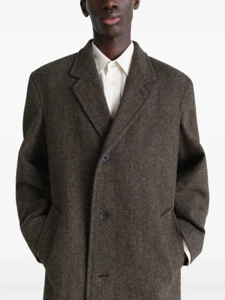 Palton Lemaire din tweed cu model herringbone maro