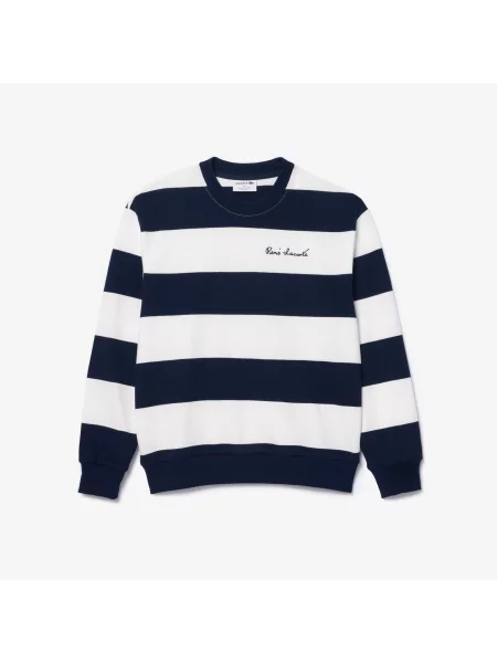 Lacoste Bluza Z Okrągłym Kołnierzykiem W Paski granatowa