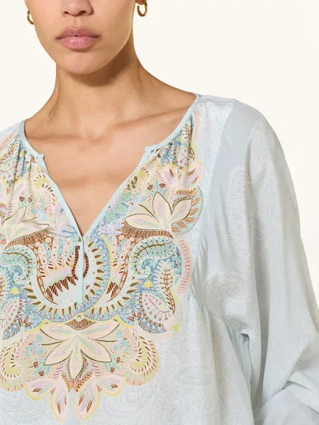 Ivi Collection Bluzka Z Jedwabiu blau żółta