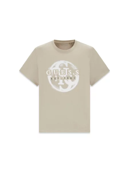 GUESS Tricou gri piatră / negru alb