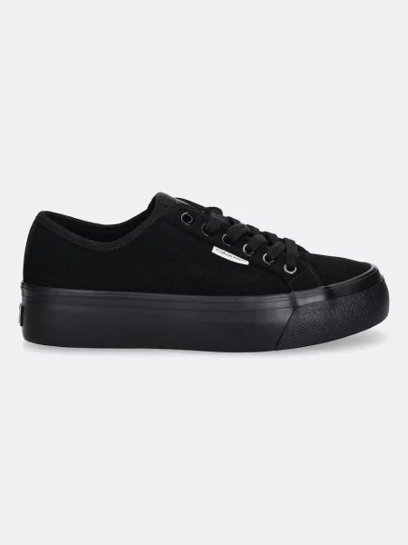 Semišové tenisky Calvin Klein VULC FLATF LACE UP SUE/WL CK čierna