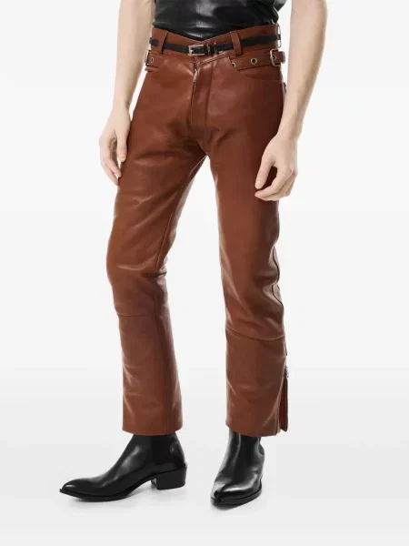 Kožne hlače Tom Ford sa kopčom smeđa