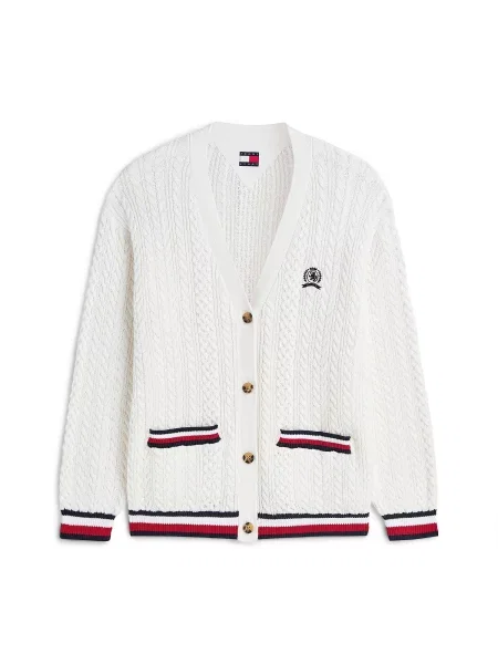 Tommy Jeans Geacă tricotată roșu / negru / alb bej