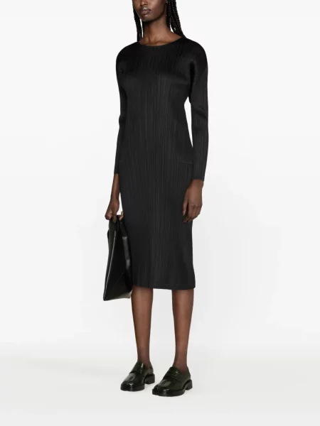 Plisuota kostiumas midi suknelė Pleats Please Issey Miyake iki kelių juoda