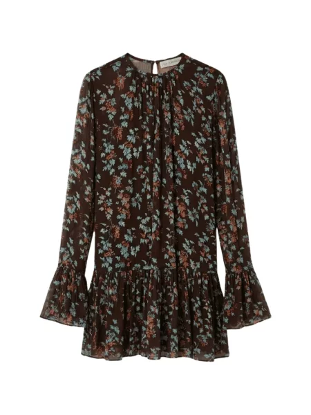 Rochie mini Ulla Johnson cu model floral cu imagine maro