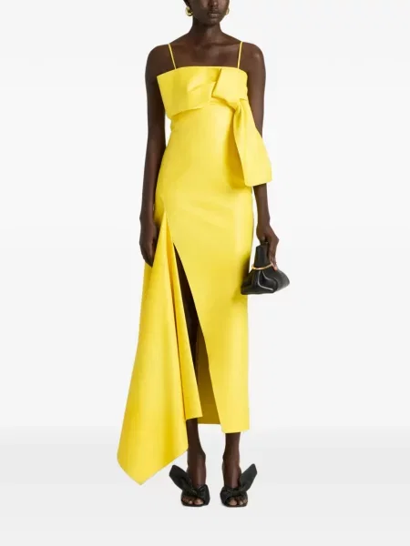 Rochie Givenchy cu funde din piele galben